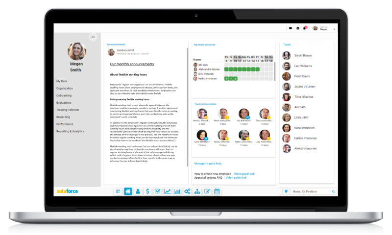 Solaforcen moderni HR-järjestelmä monipuolisilla toiminnallisuuksilla